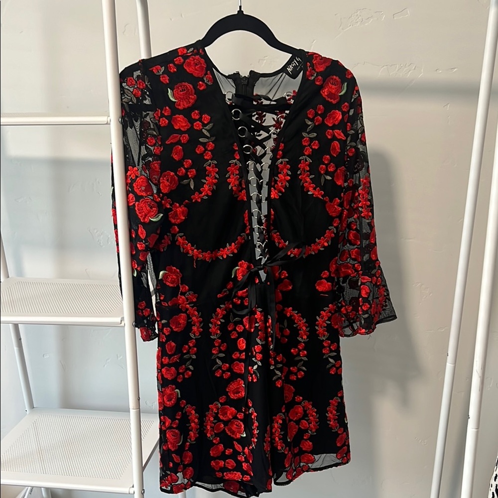 Black and Red Floral Romper